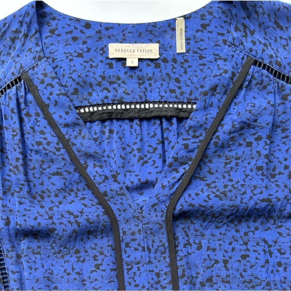 Rebecca Taylor silk  Long Sleeve blue black Print Dress with  belt - Picture 9 of 9